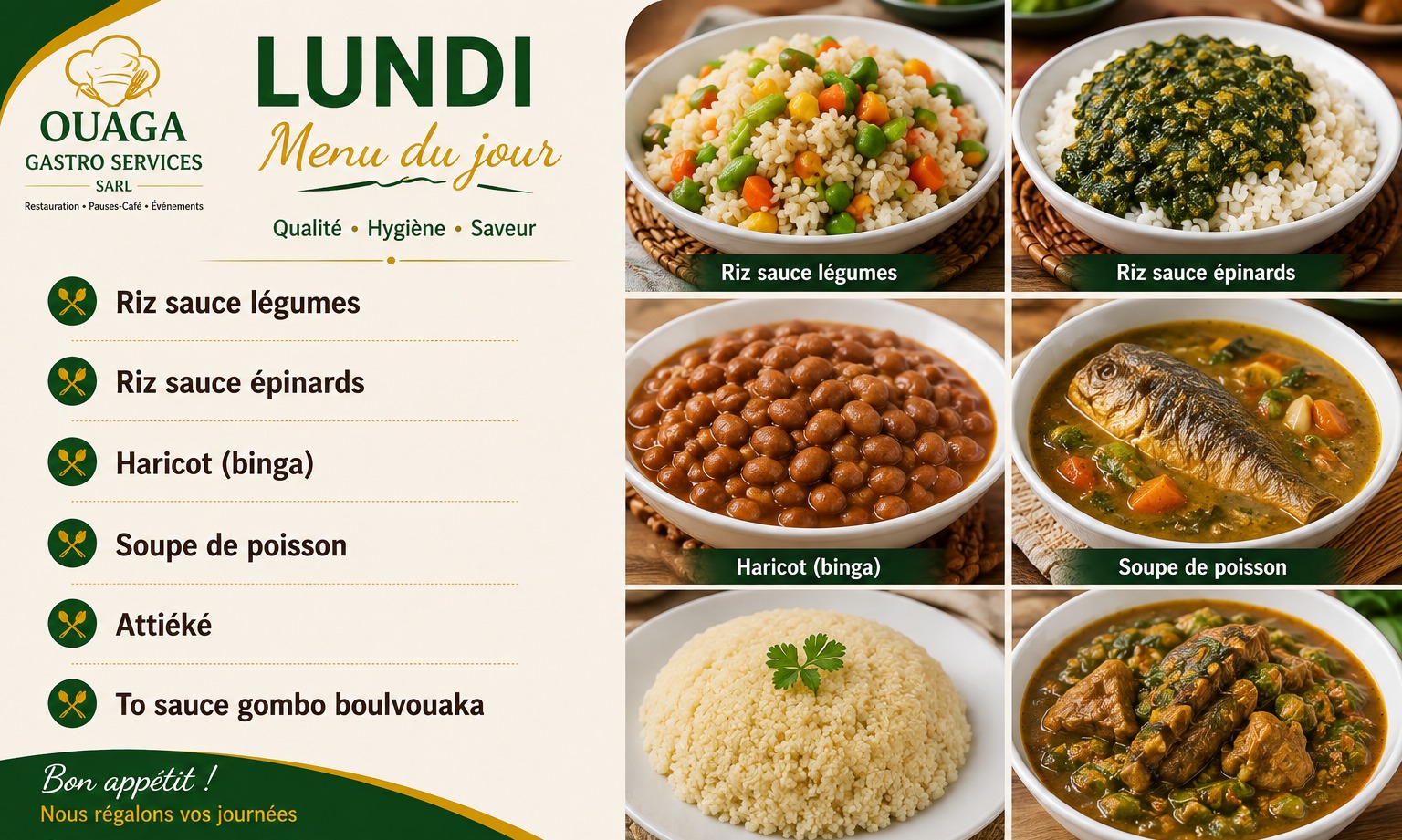 Menu Lundi OUAGA GASTRO SERVICES