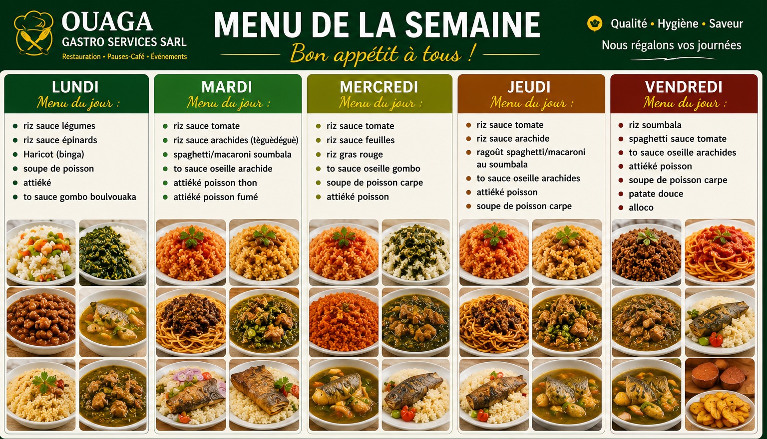 Menu de la semaine OUAGA GASTRO SERVICES