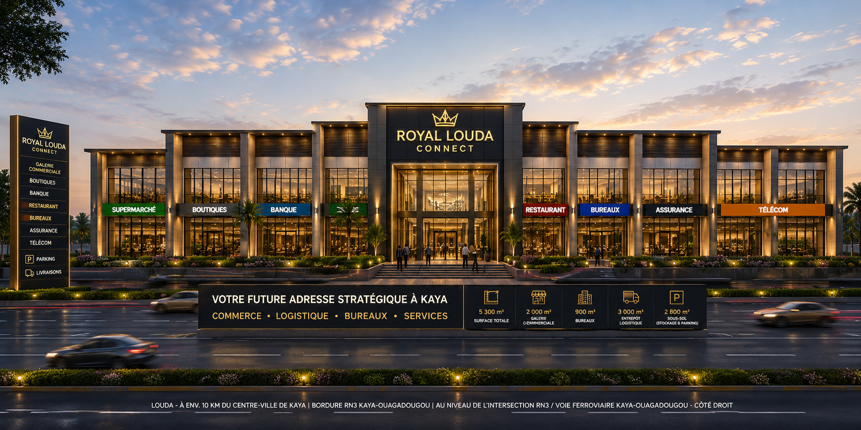 Façade principale Royal Louda Connect face à la RN3
