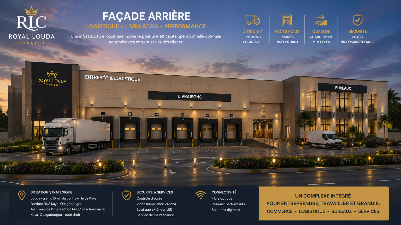 Façade arrière et zone logistique